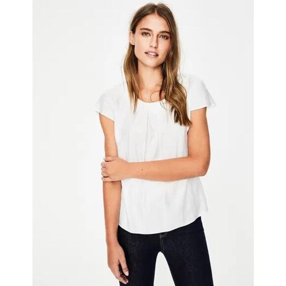 Boden Silk Blend White Blouse Pleated Flowy Size 6 - Picture 1 of 7